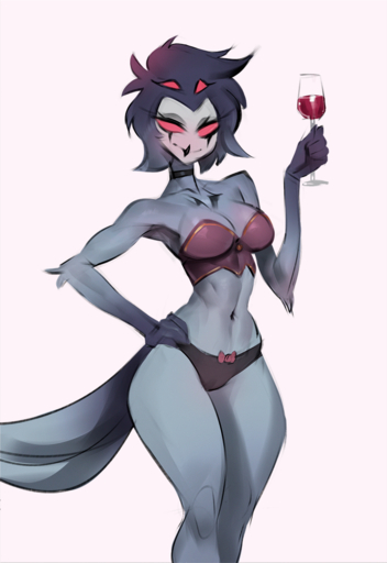 alcohol anthro avian beverage bird blush bra breasts choker cleavage clothed clothing container crossgender cup demon drinking_glass female glass glass_container glass_cup hi_res jewelry johnfoxart mtf_crossgender multi_eye navel necklace owl owl_demon panties red_eyes simple_background smile solo stolas_(helluva_boss) underwear wine wine_glass // 881x1280 // 929.1KB