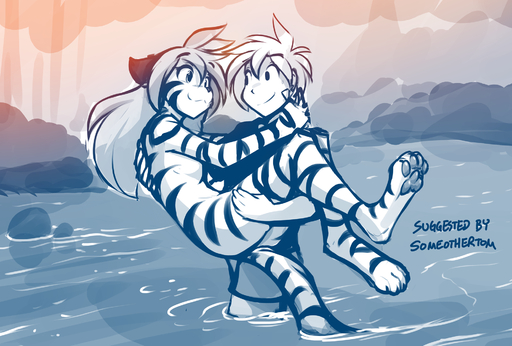 2019 anthro breasts bridal_carry butt carrying casual_nudity censored clothed clothing conditional_dnp convenient_censorship digitigrade duo felid female flora_(twokinds) forest fur hi_res human keidran male mammal monochrome nude outside pantherine partially_submerged pawpads plant river side_boob sketch smile striped_body striped_fur stripes tiger tom_fischbach trace_legacy tree twokinds water webcomic webcomic_character // 1896x1280 // 1.3MB