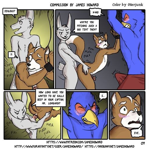 anal anal_penetration anthro arousal_meaning_enjoyment avian beak bird blush bulge canid canine clenched_teeth clothed clothing comic dialogue digital_media_(artwork) english_text erection eyes_closed falco_lombardi falcon falconid forced forced_to_watch fox fox_mccloud genitals group hi_res humanoid_genitalia humanoid_penis james_howard lagomorph leporid looking_at_another male malemale mammal otterjunk penetration penis rabbit rape sex teeth tenting text topless url video_games // 1821x1809 // 1.3MB