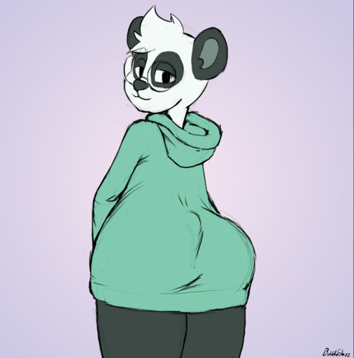 2022 animated anthro backsack balls big_butt black_body black_butt black_ears black_eyes black_fur bottomless bouncing_butt butt byondrage clothed clothing eyewear fur fur_tuft genitals giant_panda girly glasses green_clothing green_topwear head_tuft hoodie looking_at_viewer looking_back looking_back_at_viewer male mammal monotone_tail presenting presenting_hindquarters rear_view signature smile solo tongue tongue_out topwear tuft ursid white_body white_fur white_tail // 1000x1011 // 11.6MB