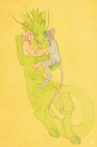 anthro breasts female group hi_res hooves horn kirin kissing male mammal mouse murid murine myn nude nym patto predatorprey rodent sibling simple_background size_difference twins xiao // 853x1280 // 111.0KB