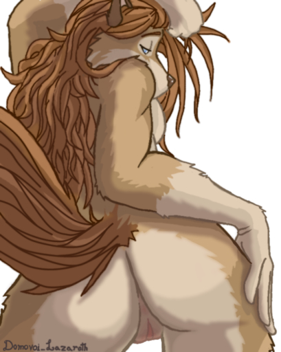 anthro blind blue_eyes breasts brown_hair butt canid canine canis domovoi_lazaroth female genitals hair looking_back luna_(domovoi_lazaroth) mammal nude pose pussy simple_background solo white_background wolf // 499x624 // 322.6KB