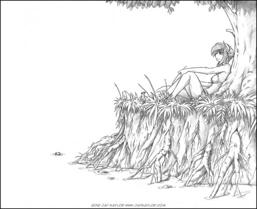 2012 anthro biped bottomwear bra breasts clothed clothing conditional_dnp female flower fur graphite_(artwork) grass hair jay_naylor lutrine mammal monochrome mustelid pencil_(artwork) plant reclining red_(jay_naylor) shorts sitting solo text traditional_media_(artwork) tree underwear url water // 989x803 // 363.5KB