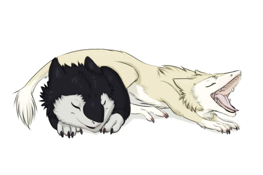 3:2 ambiguous_gender cub duo eyes_closed feral mammal open_mouth sergal sidgi sleeping smile yawn young // 600x400 // 99.2KB