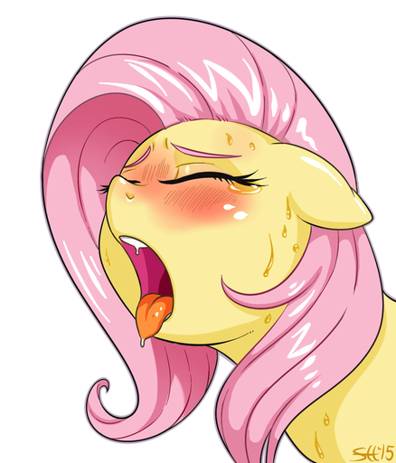 2015 blush bodily_fluids equid equine eyes_closed female feral fluttershy_(mlp) hair horse long_hair mammal open_mouth oral_invitation pink_hair pony simple_background solo sorc sweat tongue tongue_out white_background // 836x977 // 324.3KB