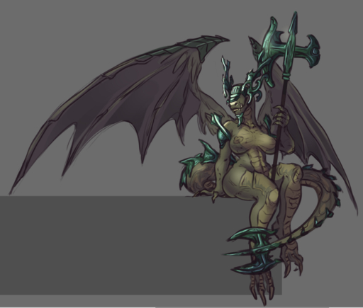 3_toes 5_fingers anthro armor bell_gargoyle big_breasts biped breasts claws curvy_figure digital_media_(artwork) digitigrade eyeless feathered_wings feathers feet female fingers gargoyle green_body green_scales green_skin grey_background halberd headgear helmet melee_weapon membrane_(anatomy) membranous_wings nipples non-mammal_breasts polearm rock rube scales scalie sculpture shaded simple_background sitting solo statue teeth toes video_games voluptuous weapon wide_hips wings // 1058x898 // 497.1KB