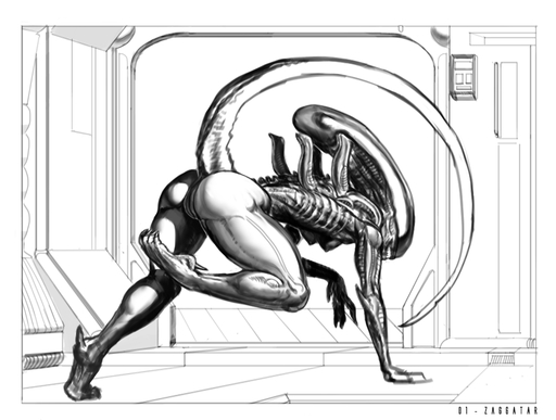 2015 alien alien_(franchise) big_butt breasts butt claws door female genitals interior monochrome not_furry nude pussy science_fiction simple_background small_breasts smile solo thick_thighs toe_claws tubes white_background wide_hips xenomorph zaggatar // 900x681 // 293.6KB