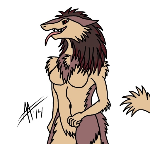 aarkangel anthro breasts female fur mammal pose red_eyes sergal solo tongue // 656x631 // 86KB