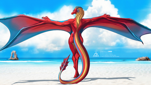2021 absurd_res ambiguous_gender anthro beach blonde_hair blue_body blue_eyes blue_scales claws curvy_figure delta.dynamics depth_of_field detailed_background digitigrade dragon female_(lore) hair hi_res horn looking_at_viewer membrane_(anatomy) membranous_wings multicolored_body multicolored_scales muscular muscular_ambiguous muscular_anthro nude outside pupils red_body red_scales scales seaside slit_pupils smile solo spread_wings watermark winged_arms wings wyvern yellow_body yellow_scales // 3282x1846 // 7.8MB