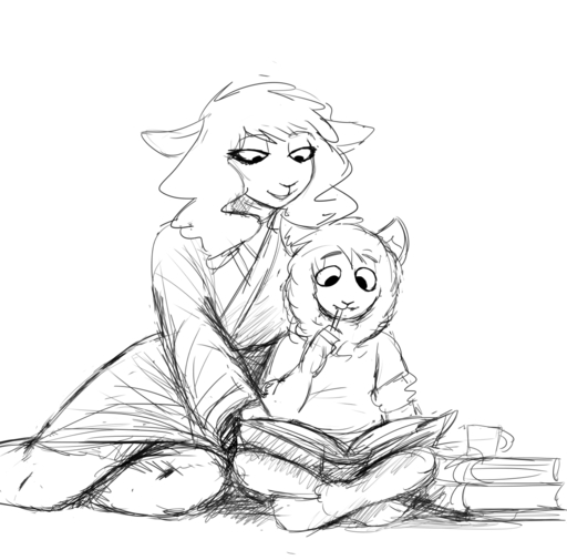 anthro black_and_white book boss_lamb_(hladilnik) bovid canid canine canis caprine domestic_sheep duo eyelashes female good_parenting hi_res hladilnik hybrid lamb_son_(hladilnik) male mammal monochrome mother mother_and_child mother_and_son parent parent_and_child sheep smile son wolf // 1280x1262 // 736.4KB