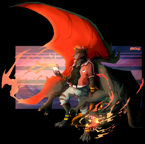 2019 5_fingers alpha_channel anthro canid canine canis charizard digital_media_(artwork) dragon duo feral fingers hi_res mammal membrane_(anatomy) membranous_wings nintendo open_mouth pokeball pokemon pokemon_(species) ravoilie red_eyes shiny_pokemon teeth tongue video_games wings wolf // 1500x1488 // 1.6MB