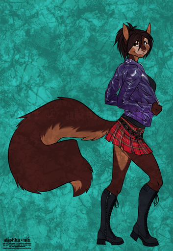 2019 alishka anthro biped blue_background brown_body brown_eyes brown_fur brown_hair clothed clothing digital_media_(artwork) female fur hair hi_res mammal rodent sciurid simple_background solo standing // 883x1280 // 1.5MB