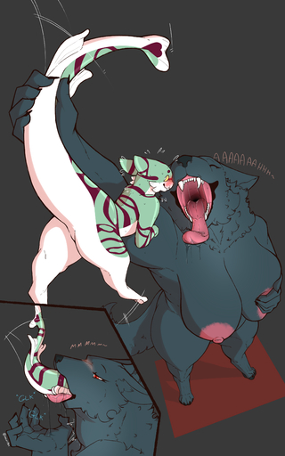 10:16 absurd_res anthro big_breasts black_body black_fur breasts canid canine canis duo female fish fur hi_res huge_breasts larger_female male malefemale mammal marine mouth_shot nipples nude open_mouth oral_vore securipun size_difference smaller_male tongue tongue_out vore wolf // 2500x4000 // 2.4MB