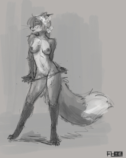 4:5 absurd_res anthro bandanna breasts canid canine chest_tuft clothed clothing digital_media_(artwork) dipstick_tail female fox foxboy83 fur grey_background hair hi_res kerchief long_hair looking_at_viewer mammal markings monochrome multicolored_body multicolored_fur nipples panties panties_down partially_clothed pulling_underwear simple_background sketch skimpy solo tail_markings topless tuft two_tone_body two_tone_fur underwear underwear_down undressing whiskers // 2400x3000 // 4.4MB