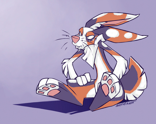anthro biped conditional_dnp grumpy hindpaw lagomorph leporid male mammal paws rabbit sefeiren sitting solo spots whiskers // 1280x1018 // 573.3KB