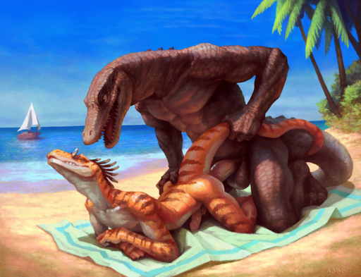 alligator alligatorid anal anal_penetration anthro balls beach beach_towel big_dom_small_sub boat crocodilian day dinosaur dominant dromaeosaurid duo genitals klongi lying male malemale male_penetrated male_penetrating male_penetrating_male nude on_front open_mouth outside palm_tree penetration plant reptile sailing_boat sailing_watercraft sand scalie sea seaside sex sharp_teeth size_difference sky smaller_penetrated tail_grab teeth theropod towel tree vehicle velociraptor water watercraft // 1280x982 // 311.6KB