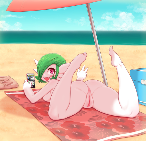 anus artist_name beach beach_towel beach_umbrella big_breasts big_butt blush breasts butt cloud day digital_drawing_(artwork) digital_media_(artwork) eyebrow_through_hair eyebrows fangs feet feet_up female full-length_portrait gardevoir genitals gesture green_hair hair hair_over_eye happy holding_object holding_phone humanoid humanoid_genitalia humanoid_pussy kionant looking_at_viewer looking_back lying nintendo not_furry nude nude_female on_front one_eye_obstructed open_mouth open_smile outside phone pokemon pokemon_(species) pokemon_go portrait presenting presenting_anus presenting_hindquarters presenting_pussy pussy red_eyes sea seaside short_hair side_boob sky smile solo spread_legs spreading thick_thighs towel translucent translucent_hair uncensored v_sign video_games water white_body white_skin // 1030x996 // 793.7KB