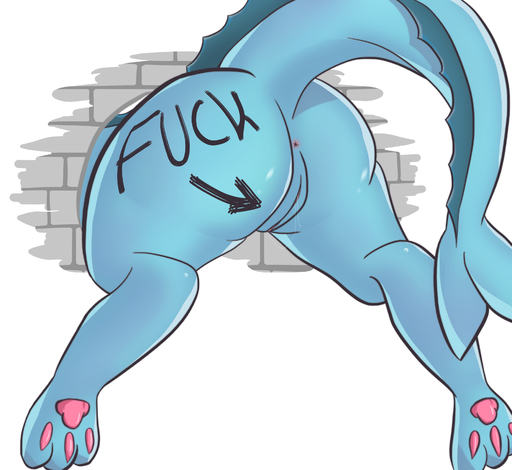 absurd_res anus blue_body bodily_fluids brick_wall butt digitigrade eeveelution english_text female feral genital_fluids genitals hi_res kabeshiri mmquest pawpads paws pink_pawpads pokemon_(species) pussy pussy_juice pussy_juice_string rear_view shaded simple_background solo text through_wall vaporeon video_games wall_(structure) white_background // 3150x2894 // 3.6MB