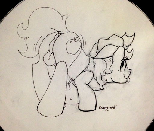 2015 anatomically_correct anatomically_correct_anus anus backsack balls blush braeburn_(mlp) braeburned butt clothing cutie_mark equid equine erection genitals hat headgear headwear hi_res horse looking_back male mammal monochrome penis perineum pony presenting presenting_anus presenting_hindquarters shaking_butt simple_background solo tongue tongue_out traditional_media_(artwork) // 2000x1695 // 6.2MB