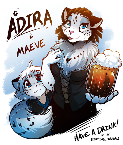 2018 adira_(twokinds) age_difference alcohol anthro barmaid beer beverage blep blue_background chest_tuft clothed clothing conditional_dnp corset cub daughter duo english_text felid female fluffy fluffy_tail fur glass gradient_background grey_body grey_fur hi_res holding_object keidran leopard lingerie looking_at_viewer maeve_(twokinds) mammal mother mother_and_child mother_and_daughter multicolored_body multicolored_fur pantherine parent parent_and_child pink_nose simple_background smile snow_leopard spots spotted_body spotted_fur tail_coil text tom_fischbach tongue tongue_out topwear tuft twokinds webcomic webcomic_character white_body white_fur young // 1349x1600 // 1.8MB