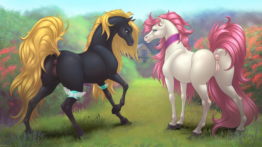 absurd_res anthro anus bitemylip equid equine female feral fur genitals hi_res horse looking_at_viewer mammal nude pussy smile // 4500x2532 // 2.5MB