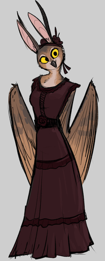 anthro avian clothing dress female hi_res horn keadonger scp-2703 scp_foundation simple_background solo wings yellow_eyes // 582x1443 // 365.7KB