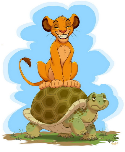 2022 all_fours clenched_teeth cub duo eyes_closed fangs felid feral fur grass grin half-closed_eyes lion male mammal narrowed_eyes outside pantherine plant raised_tail reallynxgirl reptile scalie simba sitting sky smile smiling_at_viewer teeth turtle walking whiskers young // 827x1000 // 180.7KB