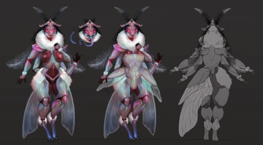 antennae_(anatomy) arthropod big_butt breasts butt carapace conditional_dnp crown featureless_breasts female fur hi_res insect long_tongue multi_arm multi_limb oouna thick_thighs tongue tuft wide_hips wings // 2440x1350 // 2.9MB