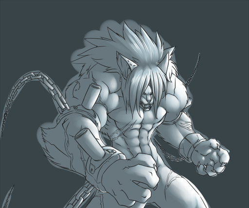 2009 6:5 abs anthro athletic biceps big_muscles biped claws clothed clothing faint fangs fur hair male monochrome monster muscular muscular_anthro muscular_male pecs pose scar solo standing teeth topless // 720x600 // 283.0KB