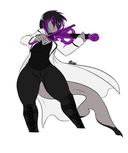 5:6 anthro avante92 black_hair bow_(stringed_instrument) bowed_string_instrument breasts butt cleavage clothed clothing female fish freckles grey_body grey_skin hair hi_res holding_object marine multicolored_hair musical_instrument non-mammal_breasts playing_music playing_violin purple_eyes purple_hair shark short_hair smile solo string_instrument teeth thick_tail thick_thighs tight_clothing violin // 1280x1536 // 391.7KB
