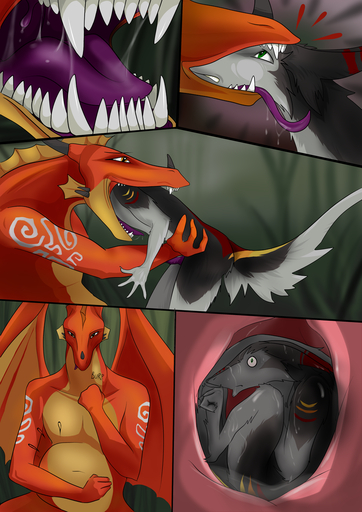 2015 anthro belly black_body black_fur bodily_fluids dragon drooling duo erection fangs fur green_eyes grey_body grey_fur grey_markings gustav hi_res internal larger_male male malemale mammal markings multicolored_body multicolored_scales open_mouth orange_body orange_eyes orange_markings orange_scales penis purple_tongue red_body red_markings red_scales saliva scales scalie sergal sharp_teeth size_difference slightly_chubby smaller_male snowshadow_(artist) soft_vore sound_effects teeth text tongue tongue_out tonza two_tone_body two_tone_scales uvula vore wide_eyed yellow_markings // 950x1344 // 981.2KB