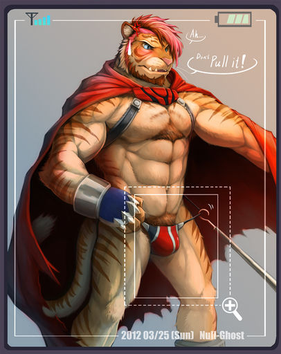2013 abs angry anthro athletic beard biceps big_muscles biped blue_eyes blush brown_body brown_fur brown_hair build_tiger_(character) bulge camera_view canid canine cape clothed clothing cross-popping_vein facial_hair fangs felid fur gloves hair handwear male mammal markings muscular muscular_anthro muscular_male null-ghost pantherine pecs pose pubes red_hair solo standing stripes tan_body tan_fur teeth tiger topless underwear wingtiger // 792x1000 // 443.0KB