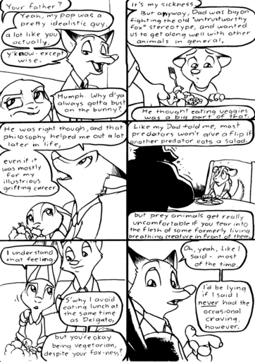 2016 anthro canid canine clothed clothing comic dialogue disney duo english_text eric_schwartz female food fox hi_res judy_hopps lagomorph leporid male mammal monochrome nick_wilde rabbit simple_background text white_background zootopia // 906x1280 // 345.2KB