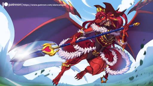16:9 2020 3_toes 5_fingers alanscampos anthro armor brunhilda_(dragalia_lost) claws digital_media_(artwork) dragalia_lost dragon feet female fingers hi_res holding_object holding_weapon melee_weapon membrane_(anatomy) membranous_wings patreon polearm solo spear spread_wings text toe_claws toes url weapon widescreen wings // 2000x1125 // 1.1MB