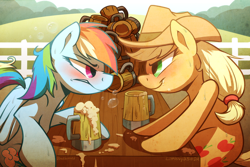2014 3:2 applejack_(mlp) blue_body blue_feathers blue_fur blush braeburned cider digital_media_(artwork) drunk duo earth_pony equid equine eye_contact feathered_wings feathers female feral frown fur hair horse looking_at_another mammal multicolored_hair pegasus pony rainbow_dash_(mlp) rainbow_hair smile substance_intoxication wings // 1200x800 // 1.3MB
