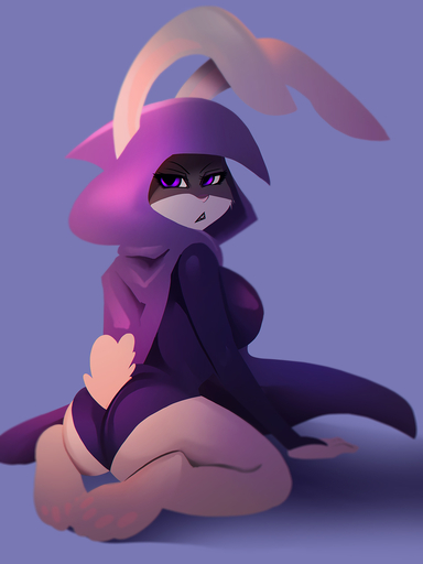 2017 3:4 4_toes anatomically_inaccurate annoyed anthro barefoot big_breasts breasts bunny_raven butt cape clothed clothing cotton_tail digital_media_(artwork) feet female floppy_ears fur general-irrelevant glare hi_res hood kneeling lagomorph leporid looking_at_viewer lop_ears mammal pawpads paws pink_pawpads rabbit raven_(dc) shaded simple_background soles solo toes white_body white_fur // 960x1280 // 224.5KB
