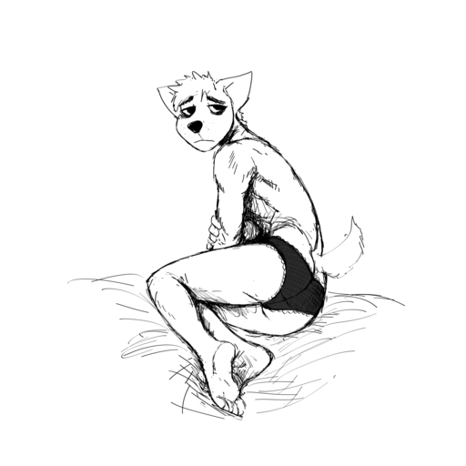1:1 2020 anthro butt canid canine canis clothed clothing daniel_(hladilnik) hi_res hladilnik male mammal monochrome panties sad sketch solo topless underwear wolf // 1280x1280 // 109.0KB