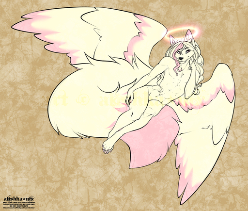 2020 4_toes 5_fingers abs alishka anthro brown_eyes canid canine digital_media_(artwork) english_text eyebrows eyelashes feathered_wings feathers feet fingers fox halo hybrid male mammal smile solo text toes wings // 1280x1087 // 1.5MB