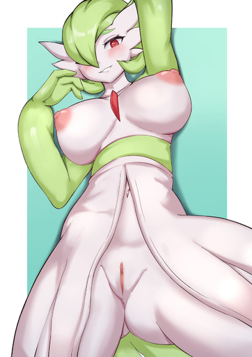 areola big_areola big_breasts big_nipples blush breasts female gardevoir genitals green_hair hair hi_res humanoid kironzen looking_at_viewer mammal navel nipples pink_areola pink_nipples pink_pussy pokemon_(species) pussy red_eyes simple_background smile solo video_games // 1389x1965 // 975.5KB