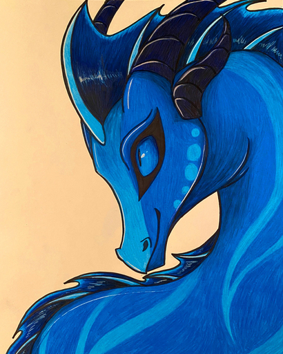 2020 ambiguous_gender blue_body blue_eyes blue_skin dragon feral frill_(anatomy) frill_spines head_crest head_frill horn membrane_(anatomy) membranous_frill orange_background plaguedogs123 scalie simple_background solo spines // 901x1126 // 343.0KB