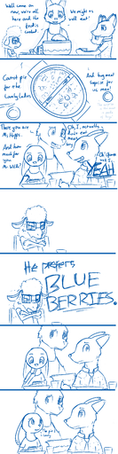2016 absurd_res anthro blue_and_white bovid canid canine caprine clothed clothing comic container cup dawn_bellwether dialogue digital_media_(artwork) domestic_sheep english_text eye_contact eyewear fan_character female food fox frown fur furniture glasses group hi_res humor judy_hopps lagomorph leporid looking_at_another male mammal monochrome necktie nick_wilde open_mouth plate predatorprey rabbit sheep shepard_bellwether shirt simple_background smile table tank_top text tongue topwear white_background yelling zhanbow // 1500x5776 // 655.3KB