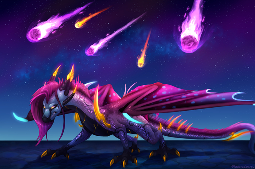2020 3:2 3_toes back_spines claws detailed_background digital_media_(artwork) dragon feet female feral hi_res horn icelectricspyro membrane_(anatomy) membranous_wings night outside scales scalie sky solo spines star starry_sky tail_spines toes western_dragon wings // 2700x1800 // 3.4MB