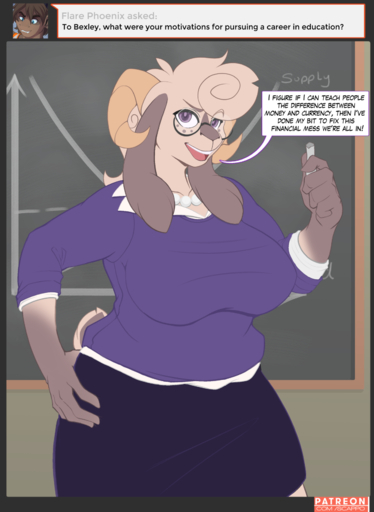 2017 5_fingers anthro ask_blog bexley_(scappo) big_breasts bottomwear bovid breasts brown_body brown_countershading brown_fur brown_tail caprine chalk chalkboard clothed clothing conditional_dnp countershading dialogue english_text eyebrows eyelashes eyewear female fingers fully_clothed fur gem glasses gloves_(marking) hair hand_on_hip hi_res holding_object horn inside jewelry looking_at_viewer mammal markings necklace open_mouth patreon pearl_(gem) pearl_necklace pink_tongue portrait purple_bottomwear purple_clothing purple_eyes purple_topwear raised_eyebrow ram_horns scappo short_hair skirt solo speech_bubble standing talking_to_viewer tan_body tan_fur tan_tail teeth text three-quarter_portrait tongue topwear two_tone_tail // 1242x1700 // 756.7KB