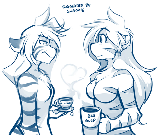 2017 <3 after_transformation alternate_species annoyed anthro beverage big_breasts blue_and_white breast_envy breast_size_difference breasts casual_nudity chest_tuft coffee conditional_dnp crossgender cup duo ears_back english_text eyebrows eyelashes face_to_face featureless_breasts felid female flora_(twokinds) frown fur furrification hair half-closed_eyes holding_object keidran long_hair mammal monochrome narrowed_eyes nude pantherine pivoted_ears side_view simple_background sketch small_breasts smile social_nudity striped_body striped_fur stripes tea text tiger tiger_trace tom_fischbach tuft twokinds webcomic webcomic_character white_background // 1200x1025 // 536.7KB
