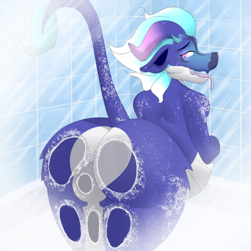 1:1 ambiguous_gender anthro big_butt big_tummy blue blue_body butt digital_media_(artwork) dragon dragon_tamer duo facesitting girly glass hi_res horn looking_back nude on_glass open_mouth scalie sex shower soap soap_bubbles standing steam thick_thighs tongue video_games water wet wide_hips xxmidknightxx ych_(character) // 2000x2000 // 3.7MB