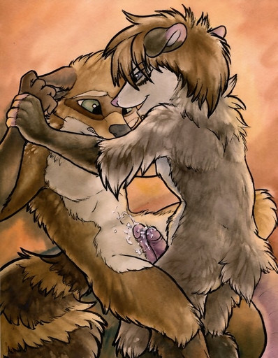 2013 anthro anthro_on_anthro bodily_fluids brown_body brown_fur brown_hair cum didelphid duo erection foreskin frottage fur genital_fluids genitals green_eyes grey_body grey_fur hair humanoid_genitalia humanoid_penis male malemale mammal marsupial nude penis procyonid raccoon retracted_foreskin ruaidri sex uncut virginia_opossum // 635x817 // 123KB