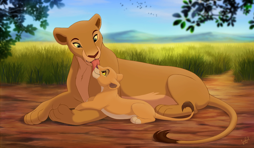 2017 blue_eyes brown_eyes cub daughter detailed_background digital_media_(artwork) disney duo face_lick felid female feral fur good_parenting grass hi_res kiara licking lion lying mammal mother mother_and_child mother_and_daughter multicolored_body multicolored_fur nala on_front orange_body orange_fur pantherine parent parent_and_child plant reallynxgirl savanna smile tan_body tan_fur the_lion_king tongue tongue_out two_tone_body two_tone_fur yellow_sclera young // 1700x990 // 1.3MB