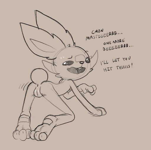 2021 anthro anus backsack balls begging bent_over butt drunk english_text genitals lagomorph looking_at_viewer looking_back looking_back_at_viewer mammal open_mouth paws pokemon_(species) scorbunny scruffythedeer simple_background solo substance_intoxication text video_games // 1073x1063 // 134.4KB