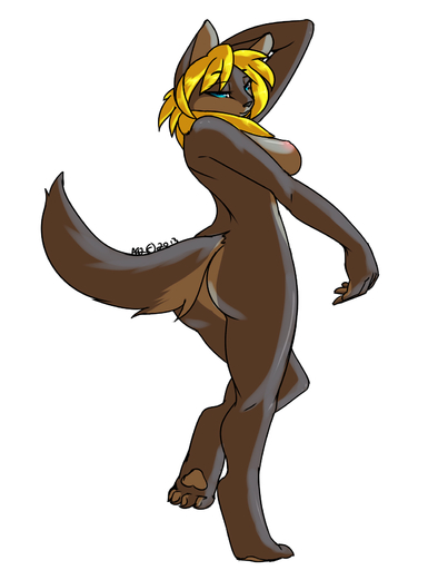 anthro avante92 black_nose blonde_hair blue_eyes breasts butt canid canine canis female hair hi_res mammal nipples nude solo wolf // 1280x1664 // 401KB