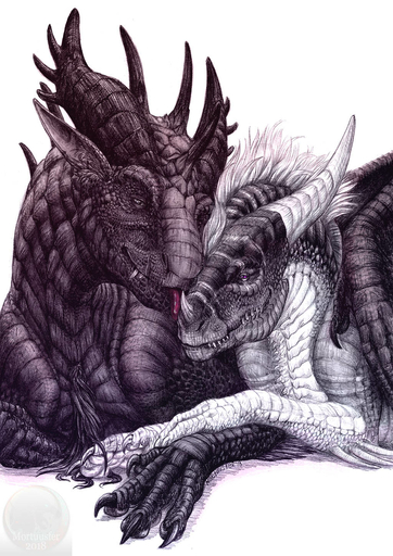2018 archspirigvit claws dragon duo feral hi_res horn membrane_(anatomy) membranous_wings scales scalie simple_background spines traditional_media_(artwork) western_dragon white_background wings // 1024x1447 // 316.5KB